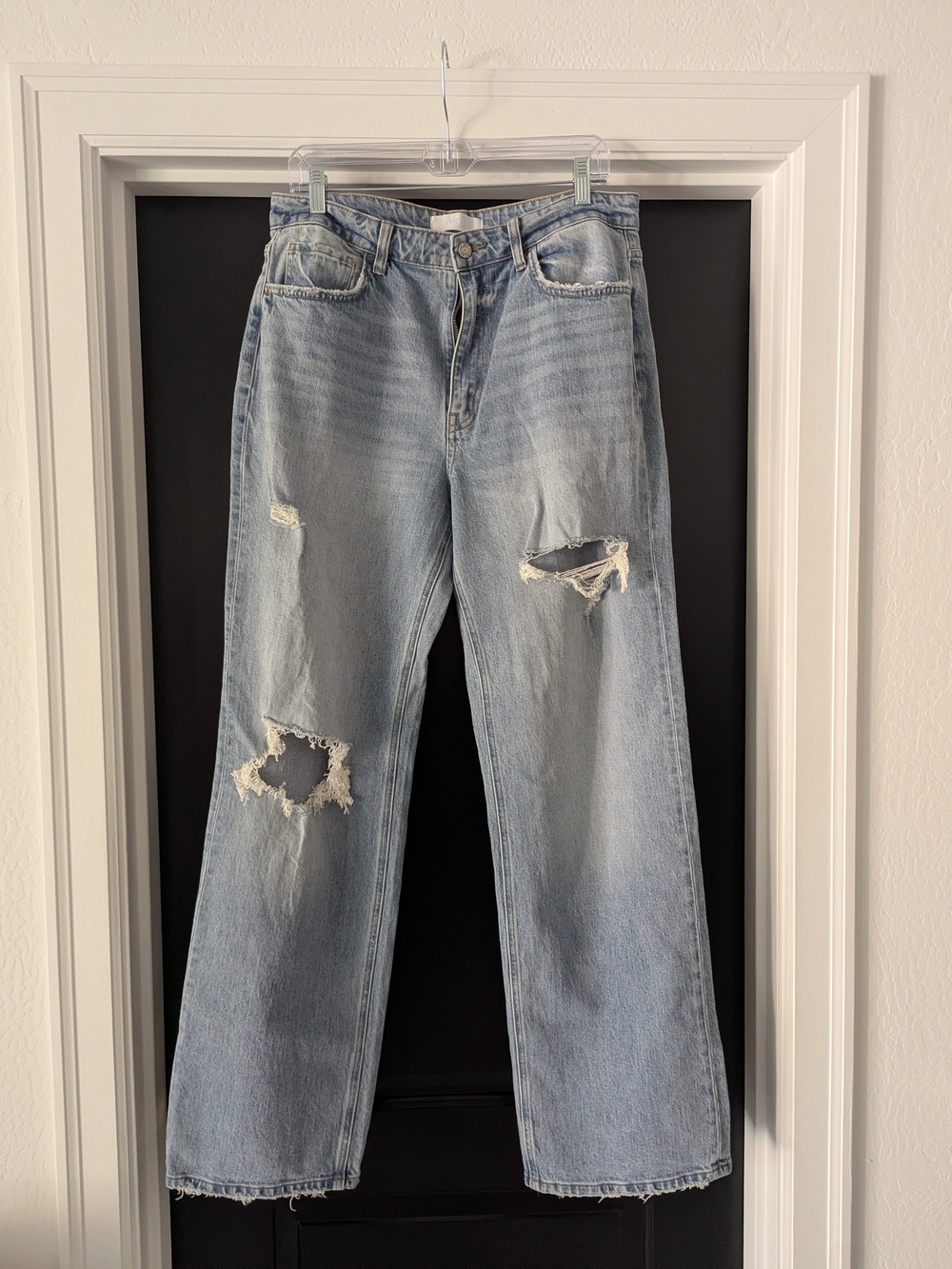 Light Blue Women's Wide-Leg Distressed Jeans